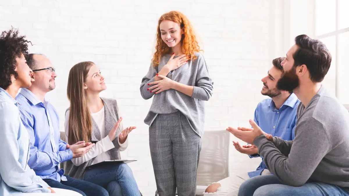 A woman participates in a peer support group offered by the Covington, Kentucky drug and alcohol rehab resources. 